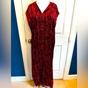 Worth New York red silk maxi dress in reptile print.